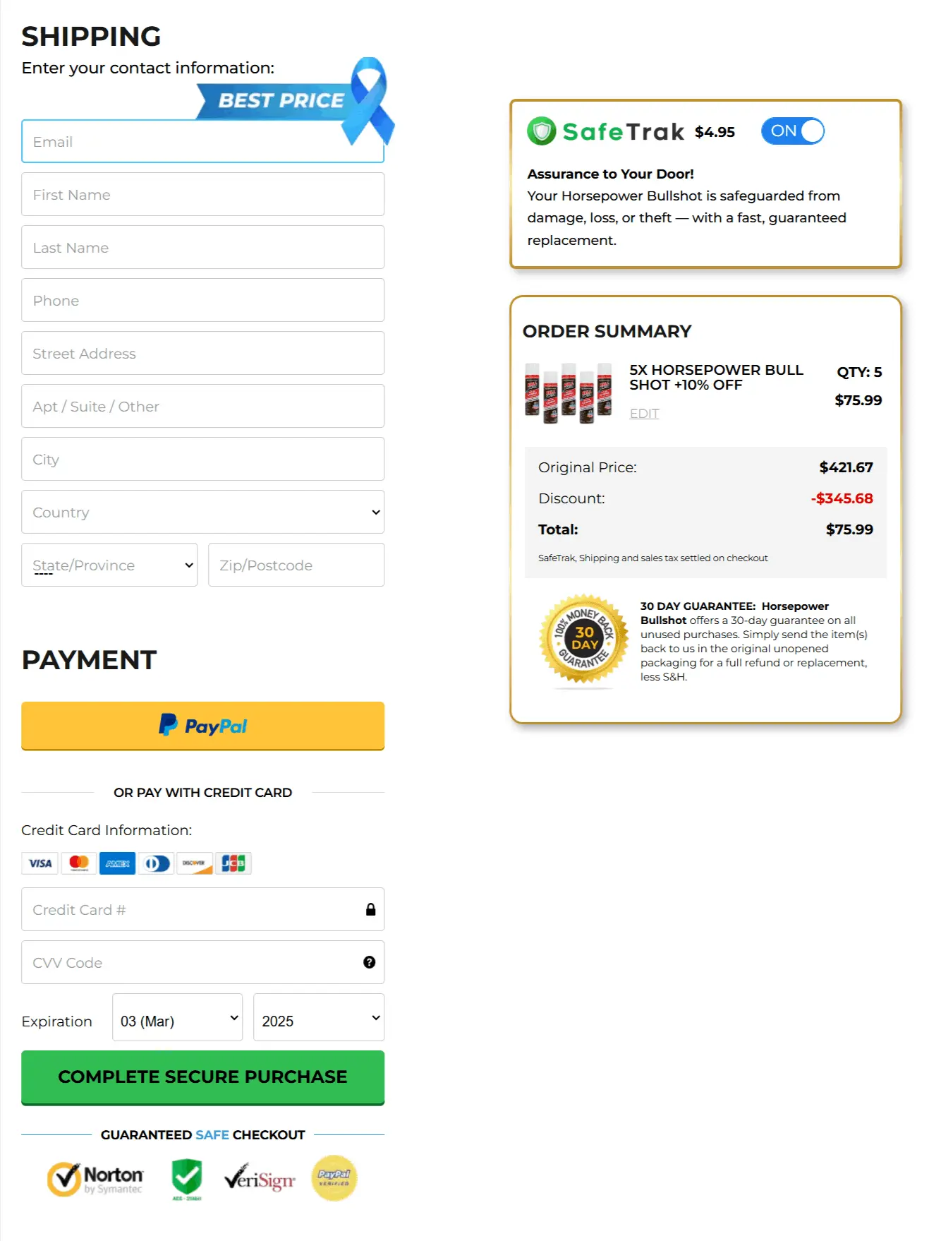 Horsepower Bullshot checkout page